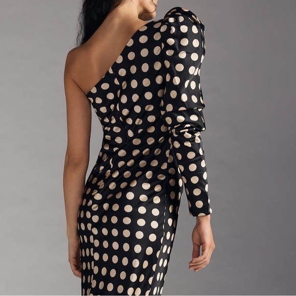 ANTHROPOLOGIE Mac Duggal One Shoulder Polka Dot Sheath Gown Maxi Dress 10 NWT - Picture 5 of 17